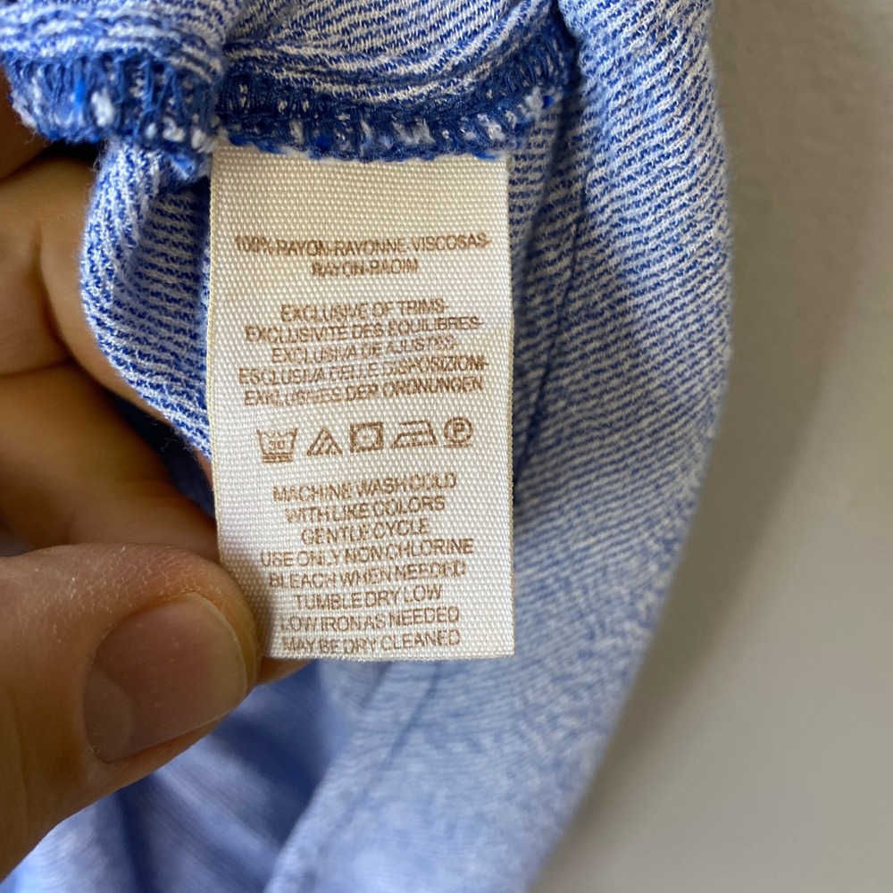 Free People Blue Pinstripe Textured Button Down Shirt Oversized M - Picture 10 of 10